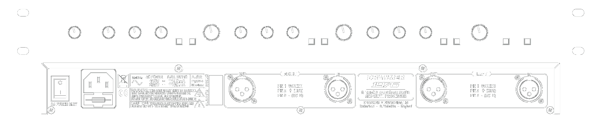 A line drawing of the front and rear panels of the 1976 showing controls and connectors